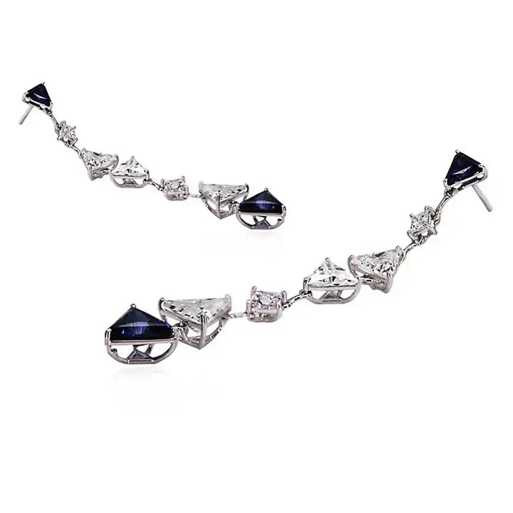 Carat London Gina Sapphire Drop Earrings White Gold Plated