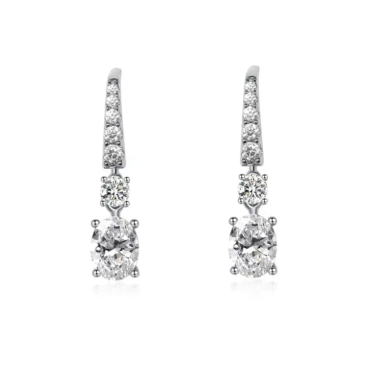Carat London Thea Drop Oval White Gold Plated Earrings