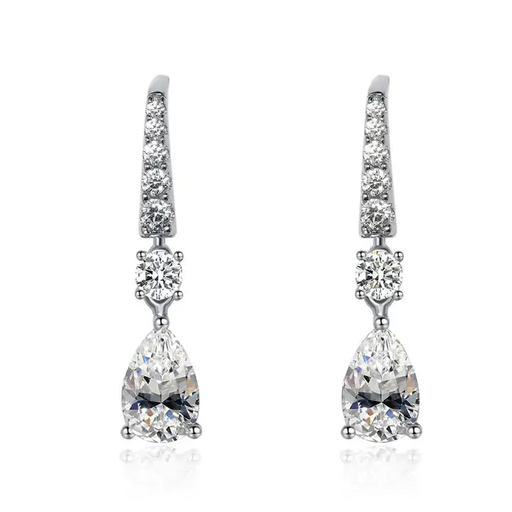 Carat London Thea Drop Pear White Gold Plated Earrings