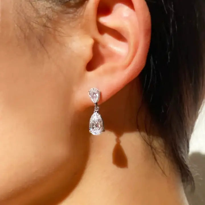 Arabella Double Pearl White Gold Drop Earrings