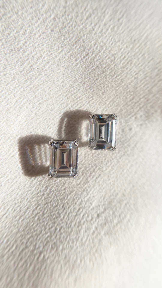 9ct White Gold Carat London Fulton Emerald Double Prong Stud Earrings