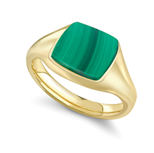 9ct Yellow Gold Cushion with Malacite Signet Ring