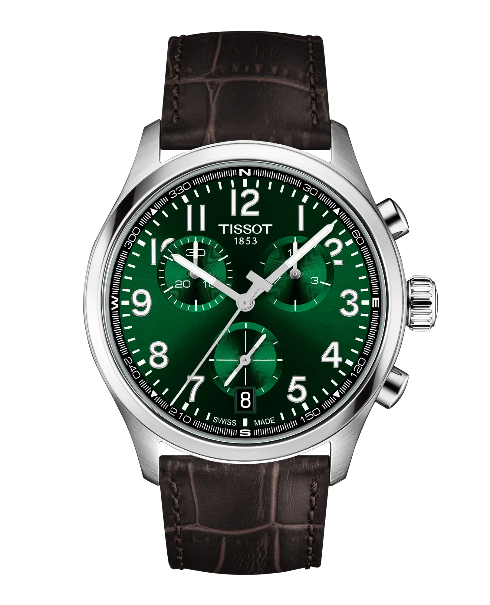 Gents Tissot Chrono L 42mm Steel Case Green Dial Dark Brown Strap T116.417.16.092.00
