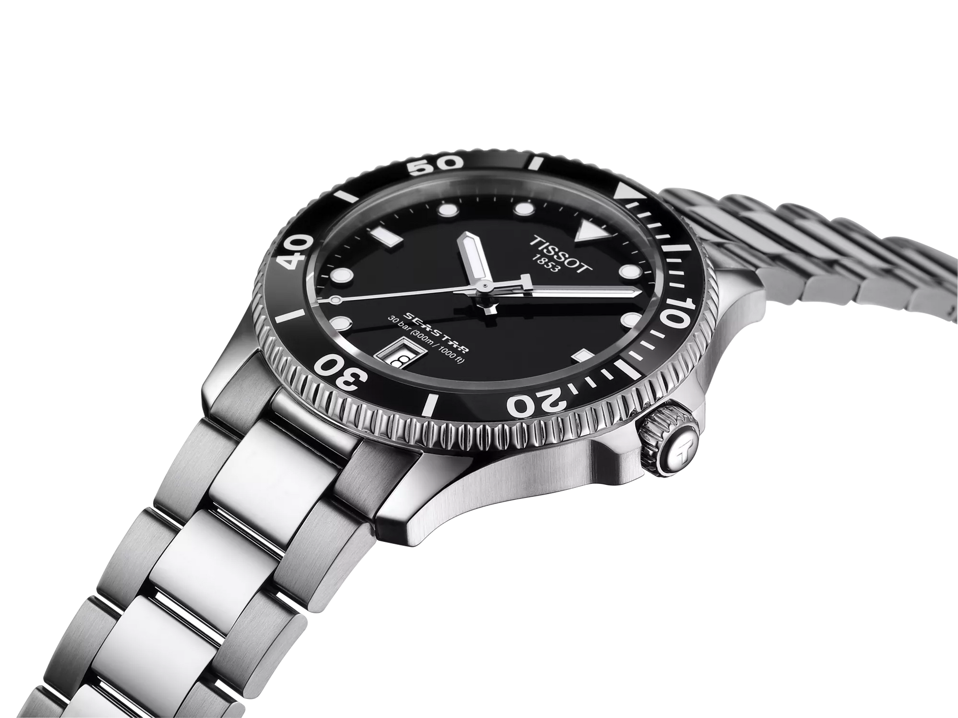 Gents Tissot Seastar 1000 40mm Qtz Steel Bracelet Black Bezel & Dial with Date  T120.410.11.051.00