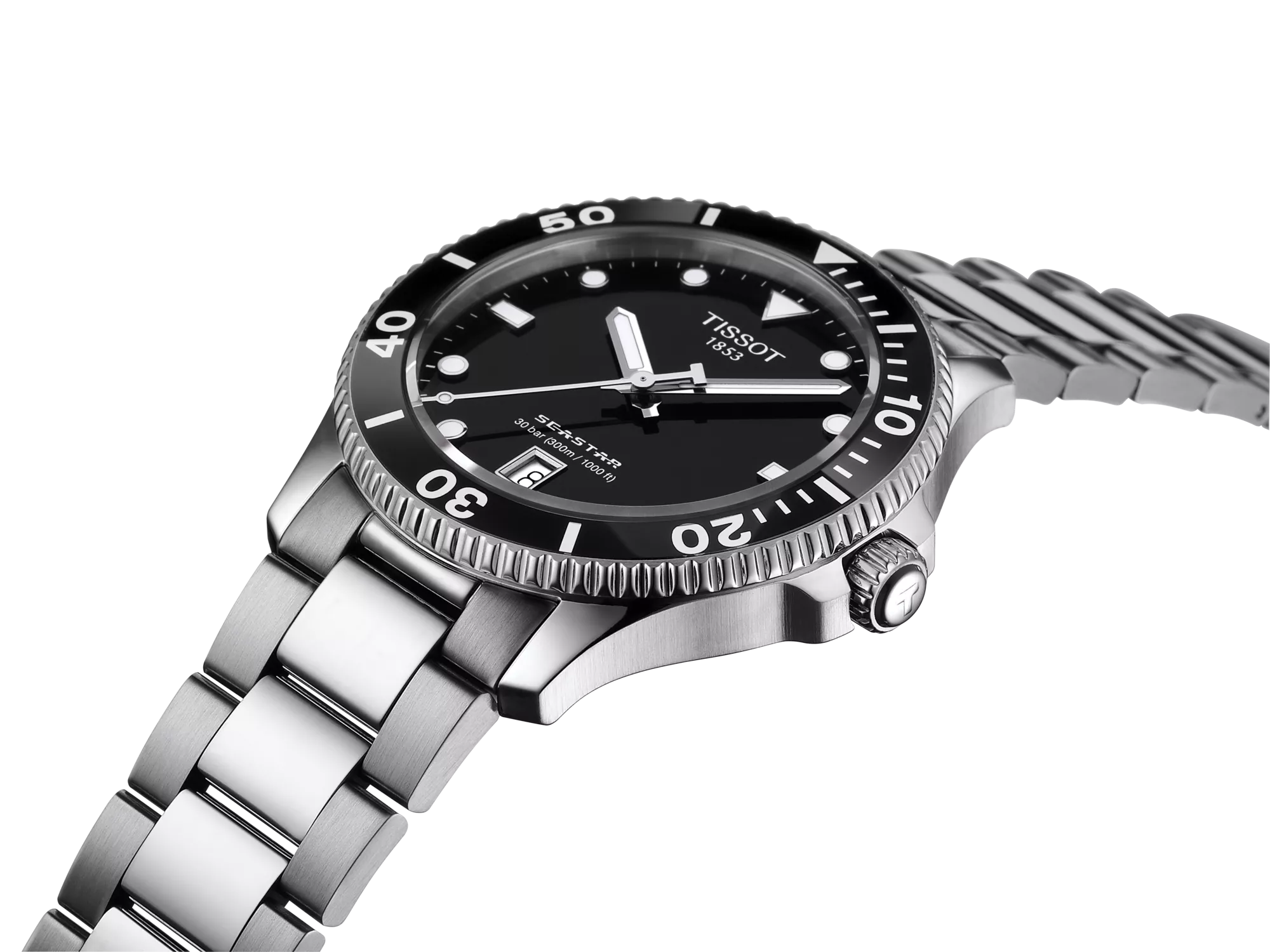 Gents Tissot Seastar 1000 40mm Qtz Steel Bracelet Black Bezel & Dial with Date  T120.410.11.051.00