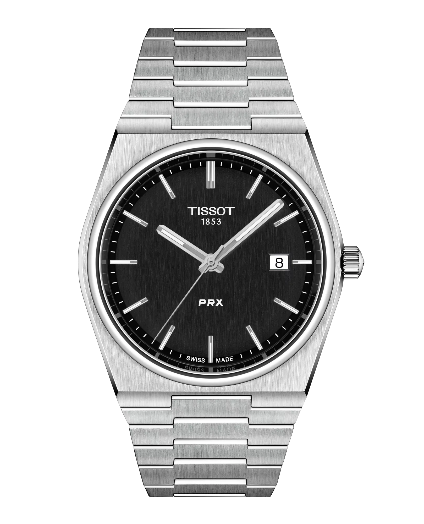 Gents Tissot PRX Steel Bracelet Black Baton dial Date