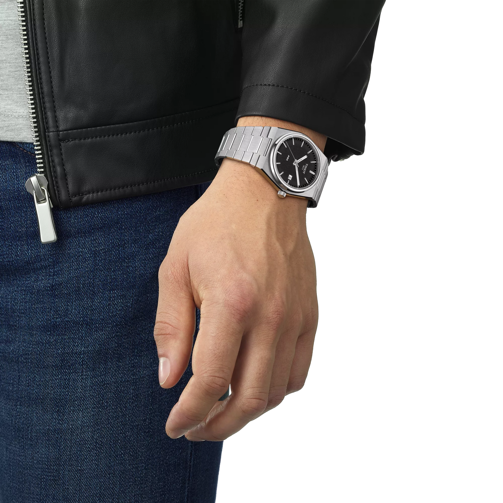 Gents Tissot PRX Steel Bracelet Black Baton dial Date
