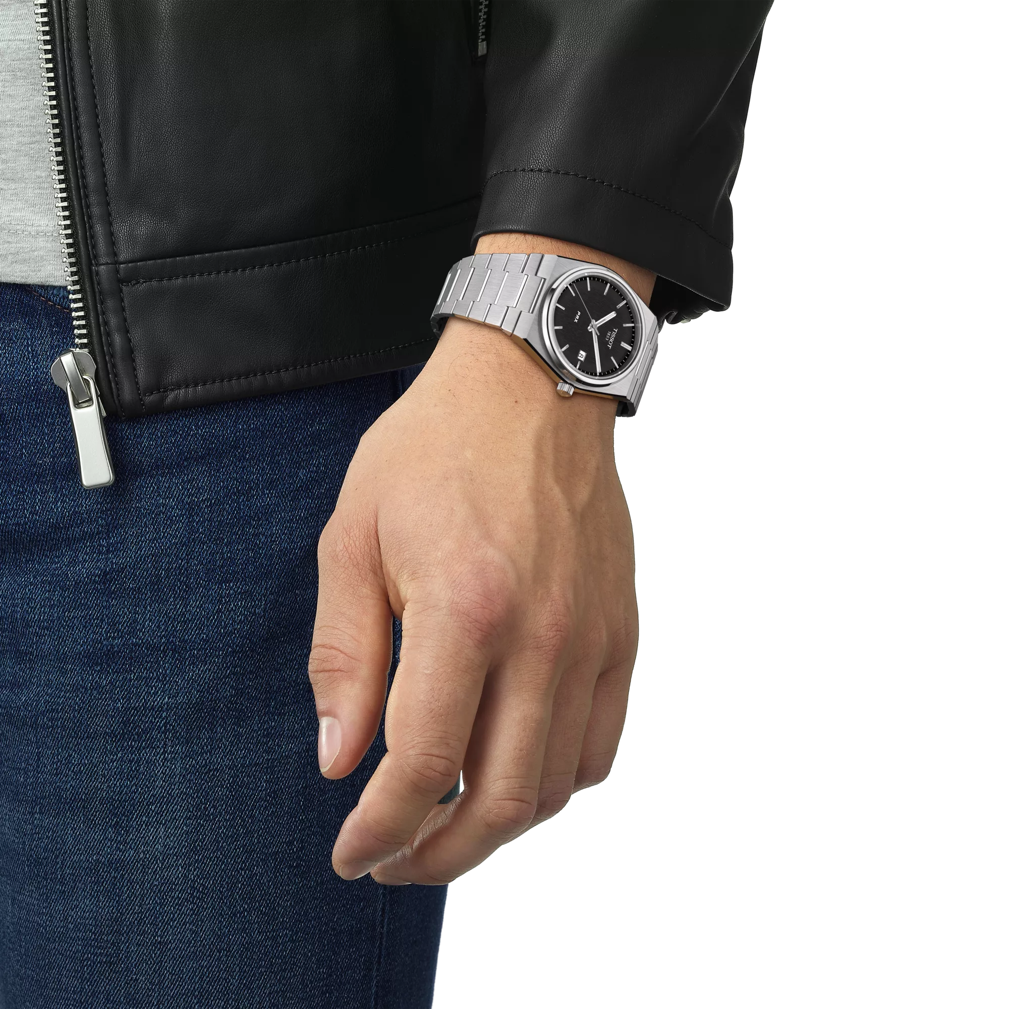 Gents Tissot PRX Steel Bracelet Black Baton dial Date