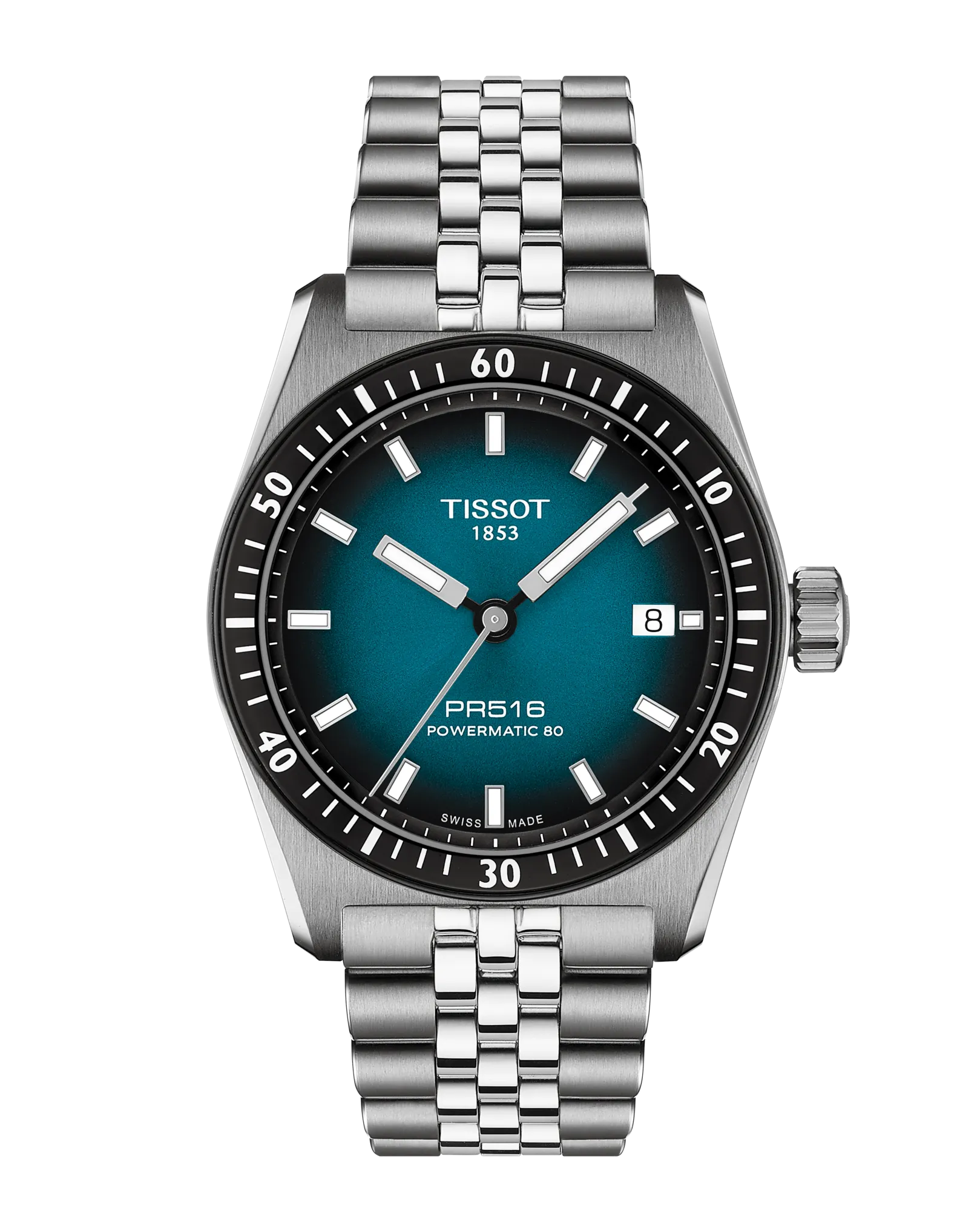 Gents Tissot PR516 Powermatic 80 38mm Steel Bracelet Blue Black Graded Dial T149.407.11.041.00