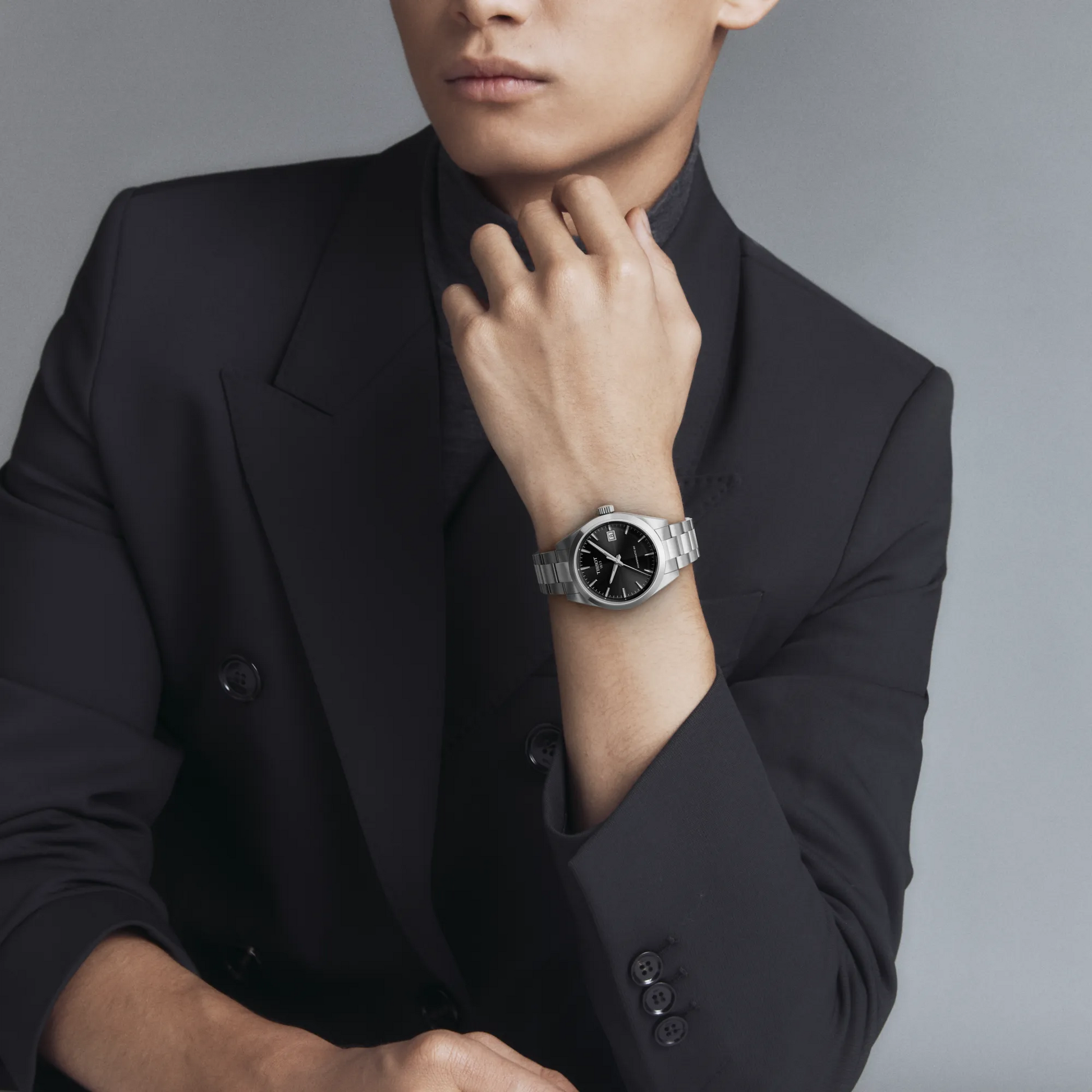 Gents Tissot Gentleman 38mm Powermatic 80 Steel Bracelet Black Dial T165.807.11.051.00