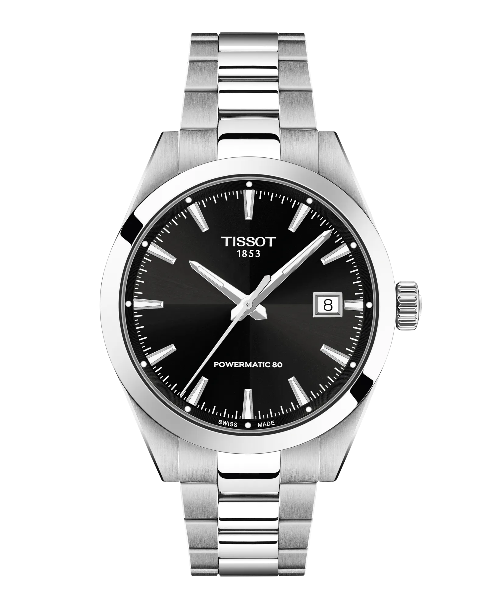 Gents Tissot Gentleman 38mm Powermatic 80 Steel Bracelet Black Dial T165.807.11.051.00