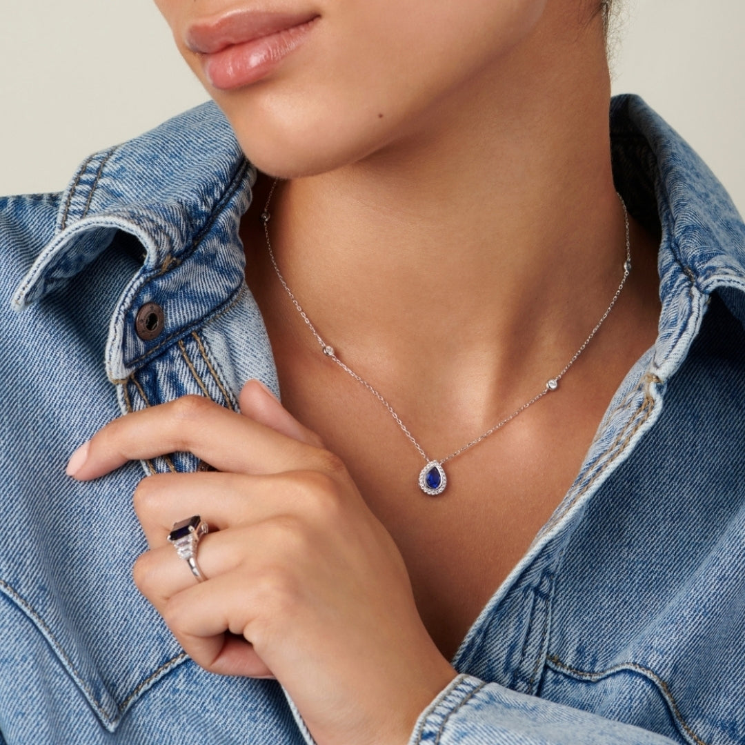Silver Carat London Emile Necklet Blue CN925W-EMIL-SA