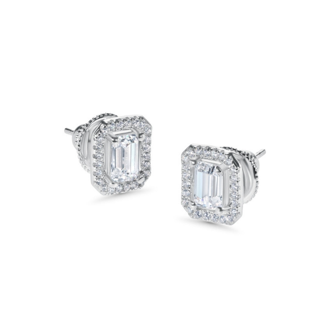 Silver Carat Eton Emerald Borderset Stud Earrings CE925W-ETON-W