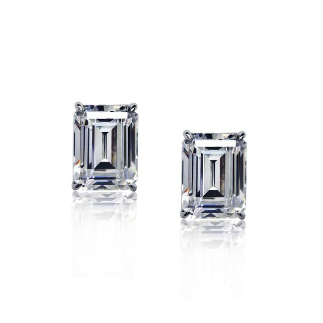 9ct White Gold Carat London Fulton Emerald Double Prong Stud Earrings CE9KW-FULT-W86