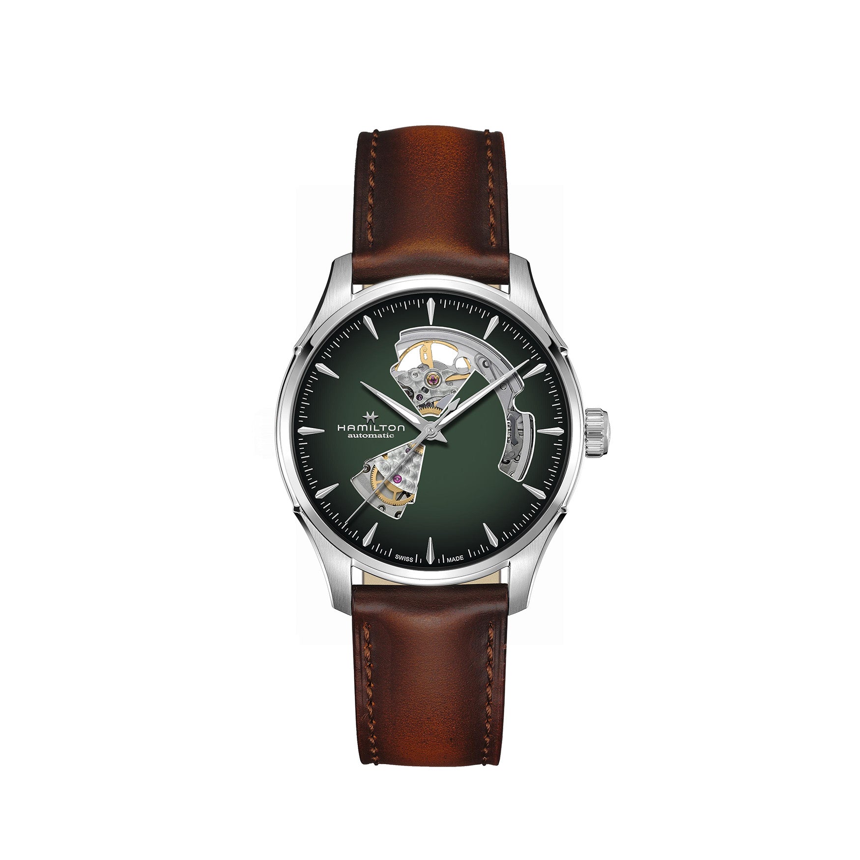 Hamilton Jazzmaster Open Heart Auto 44mm Green Dial Brown Strap