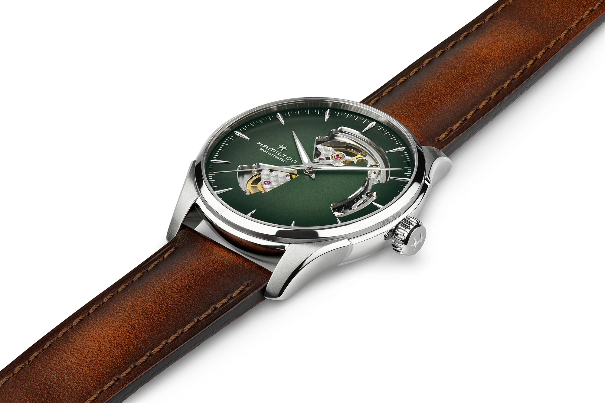 Hamilton Jazzmaster Open Heart Auto 44mm Green Dial Brown Strap