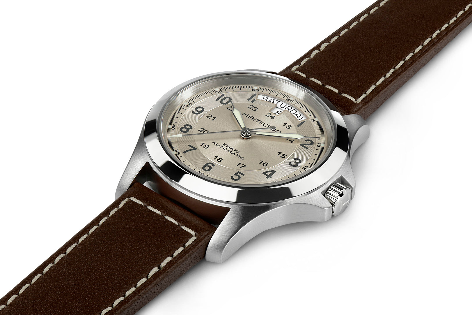 Gents Hamilton Khaki Field King Auto 40mm Brown Strap Beige Dial H64455523