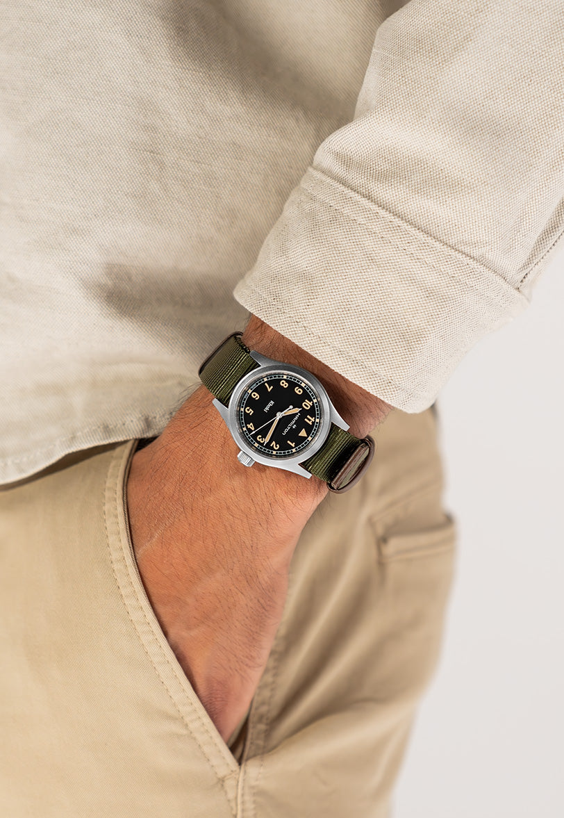 Hamilton Khaki Field Quartz 38mm Black Dial Green Strap H69401930