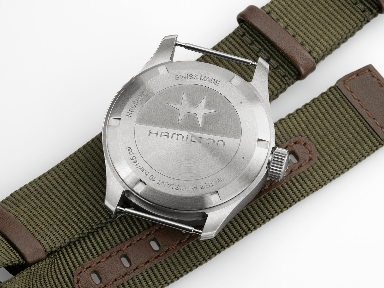 Hamilton Khaki Field Mechanical Power Reserve 40mm Steel Black Dial Green Strap H69509930