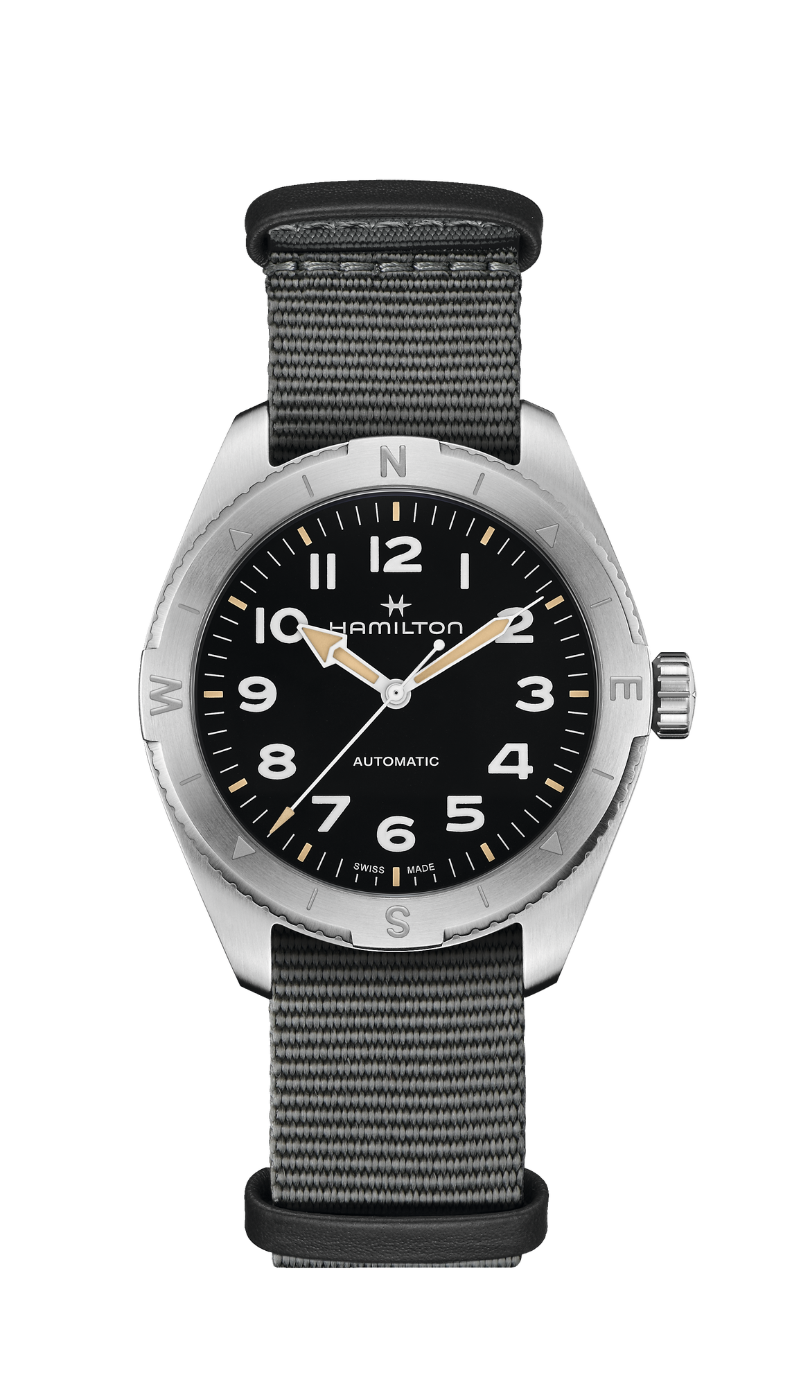 Hamilton Khaki Field Expedition Auto 41mm Steel Case Grey Nato Strap Black Dial