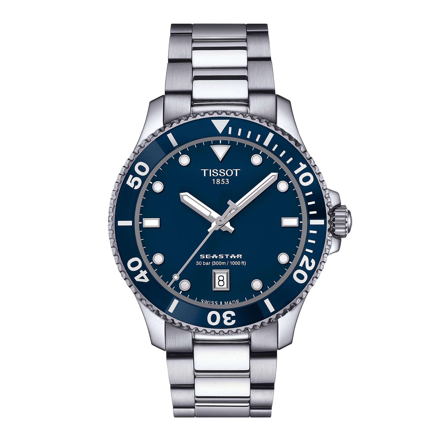 Gents Tissot Seastar Quartz 40mm Steel Blue Bezel and Dial with Date   T120.410.11.041.00