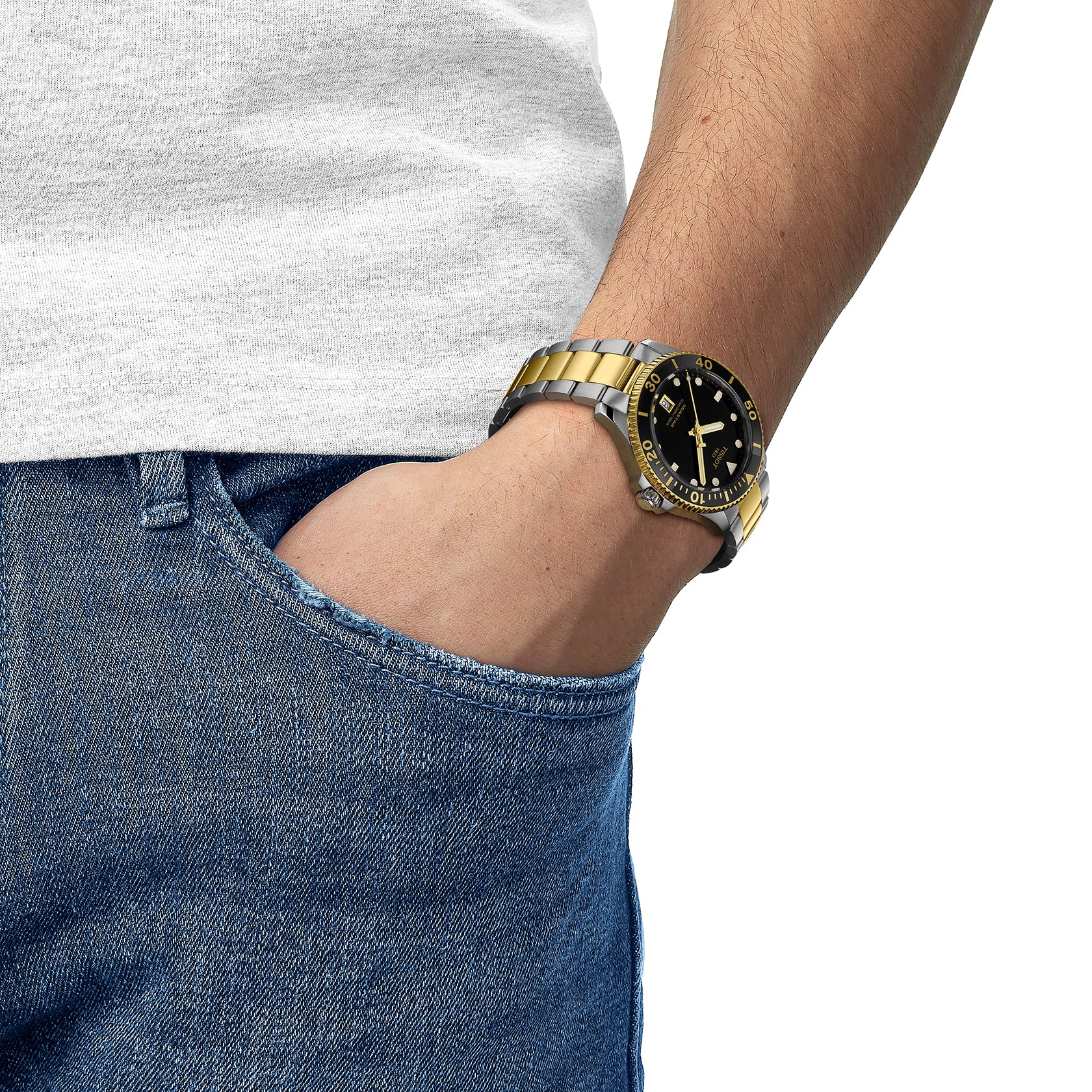Gents Tissot Seastar 1000 40mm Bi-Coloured Bracelet Black Dial   T120.410.22.051.00