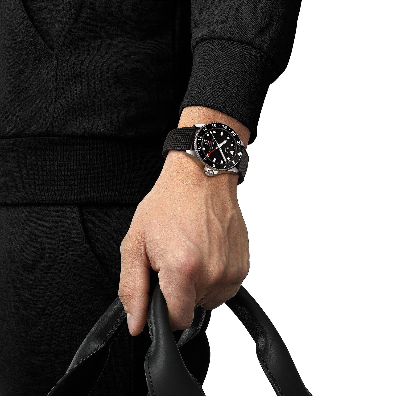 Gents Tissot Seastar 1000 Qtz GMT 40mm  Steel on Black Strap