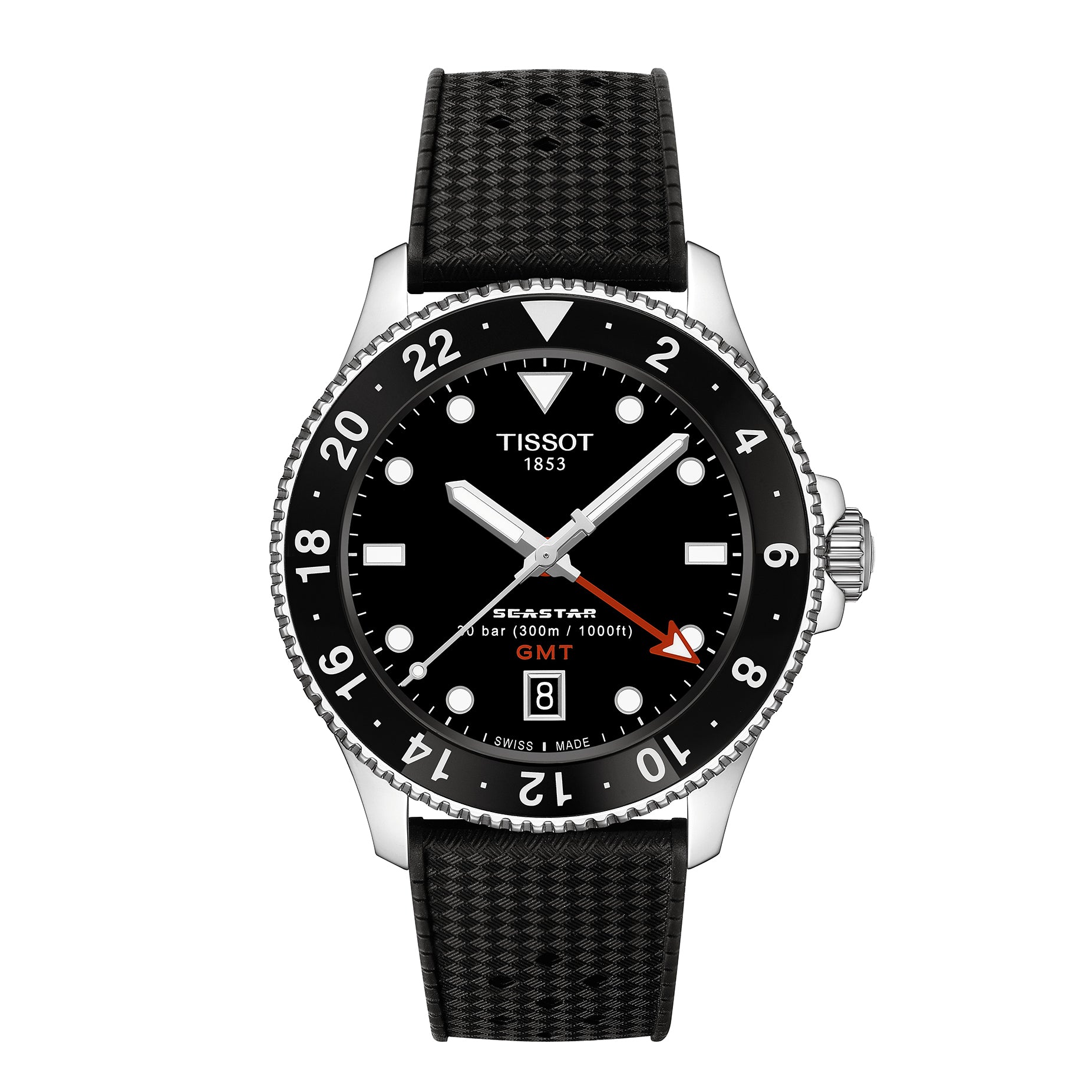 Gents Tissot Seastar 1000 Qtz GMT 40mm  Steel on Black Strap