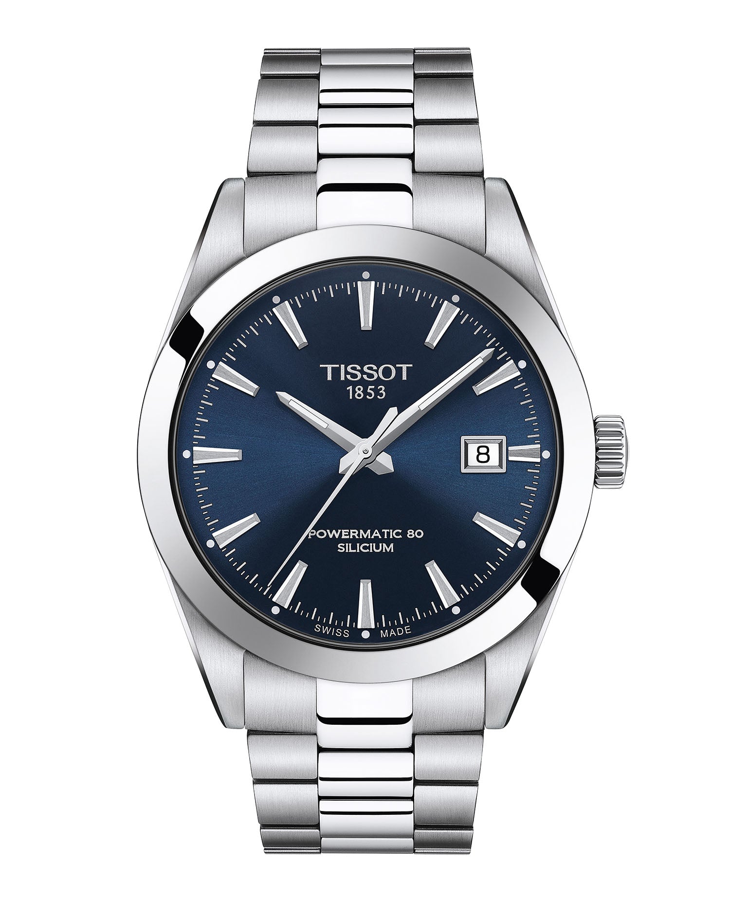 Gents Tissot Gentleman Powermatic 80 Silicium Steel Bracelet Blue Baton Dial Date