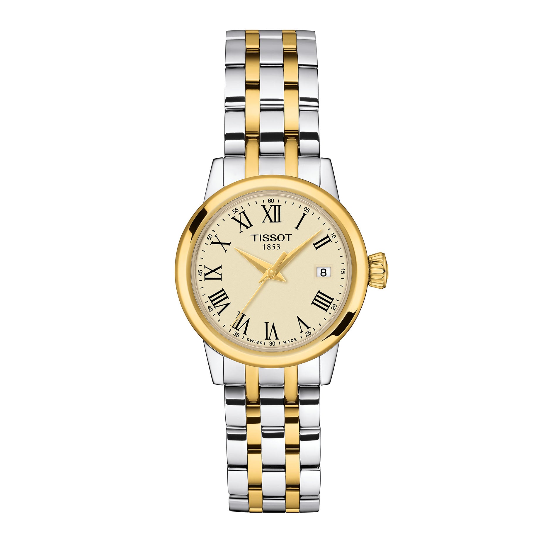 Ladies Tissot T Classic Dream Bi Coloured Bracelet Ivory Roman Numeral Dial with Date