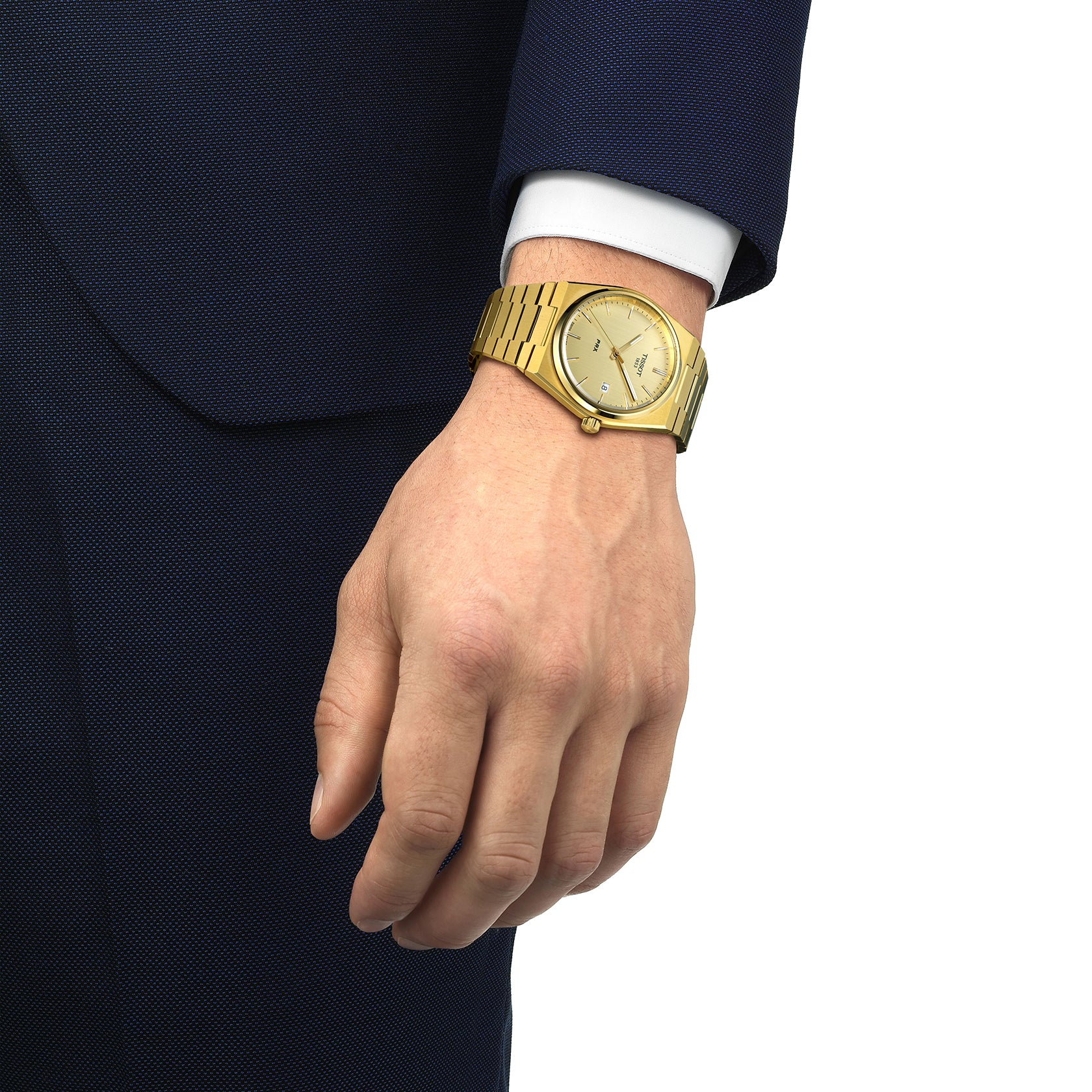 Gents Tissot T Classic PRX 40mmYellow Gold Plated Case and Bracelet Champagne Baton Dial Date