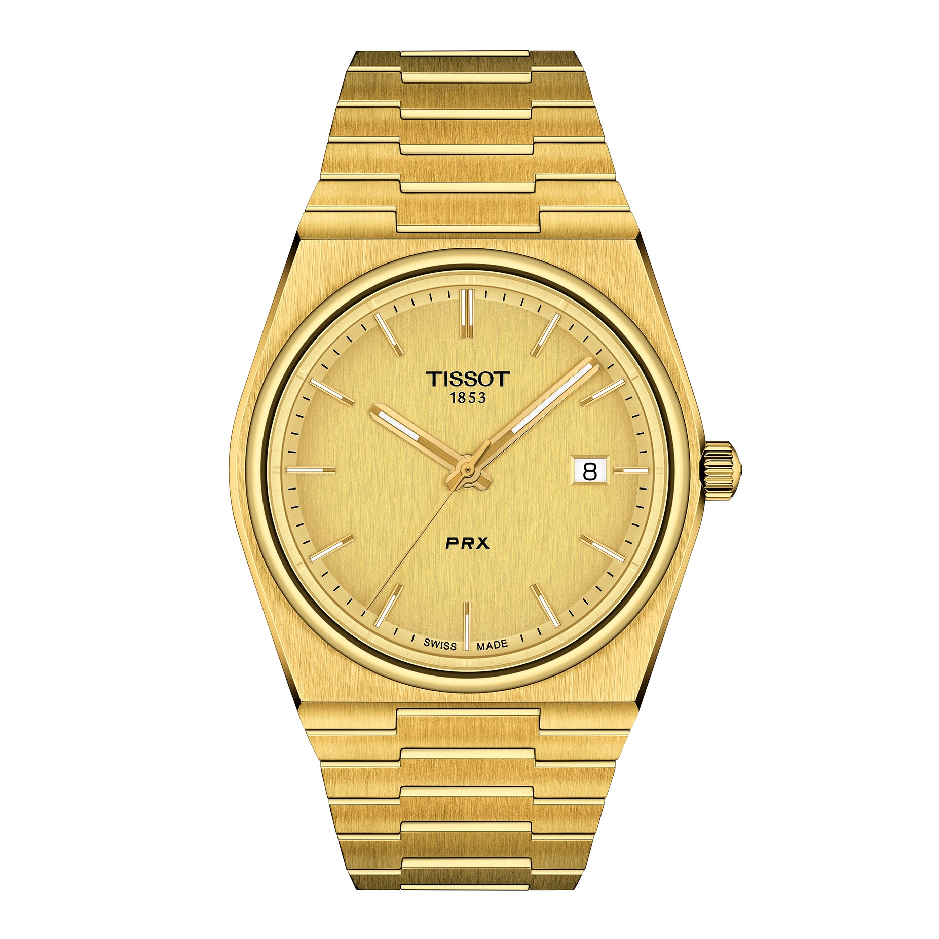 Gents Tissot T Classic PRX 40mmYellow Gold Plated Case and Bracelet Champagne Baton Dial Date