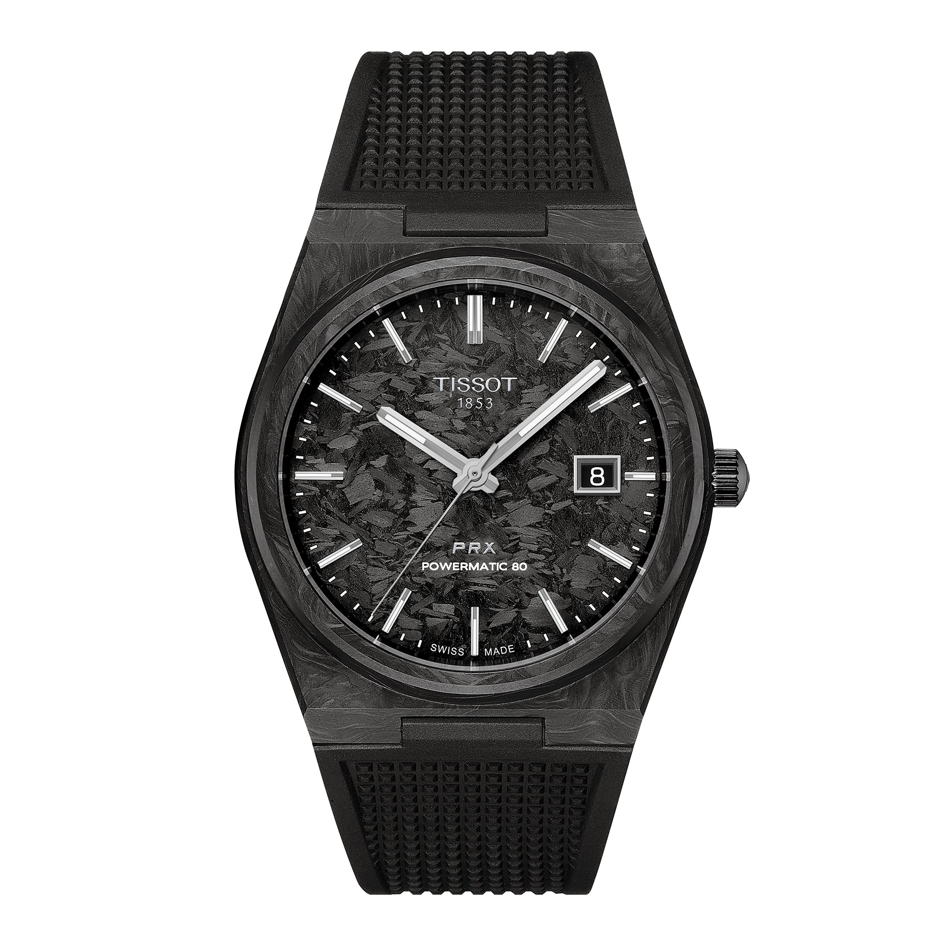 Gents Tissot PRX Powermatic 80 40mm Carbon Black Rubber Strap
