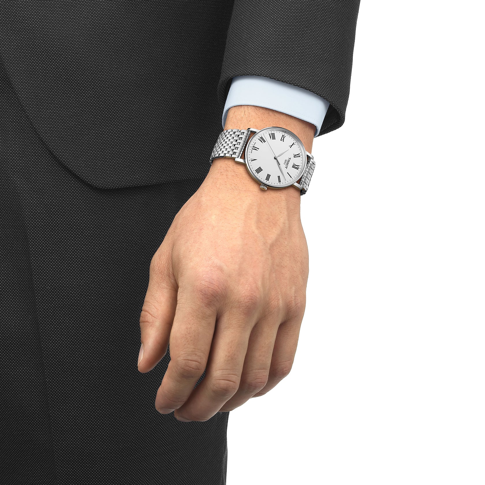 Gents Tissot Everytime 40mm Steel Bracelet White Roman Dial T143.410.11.033.00