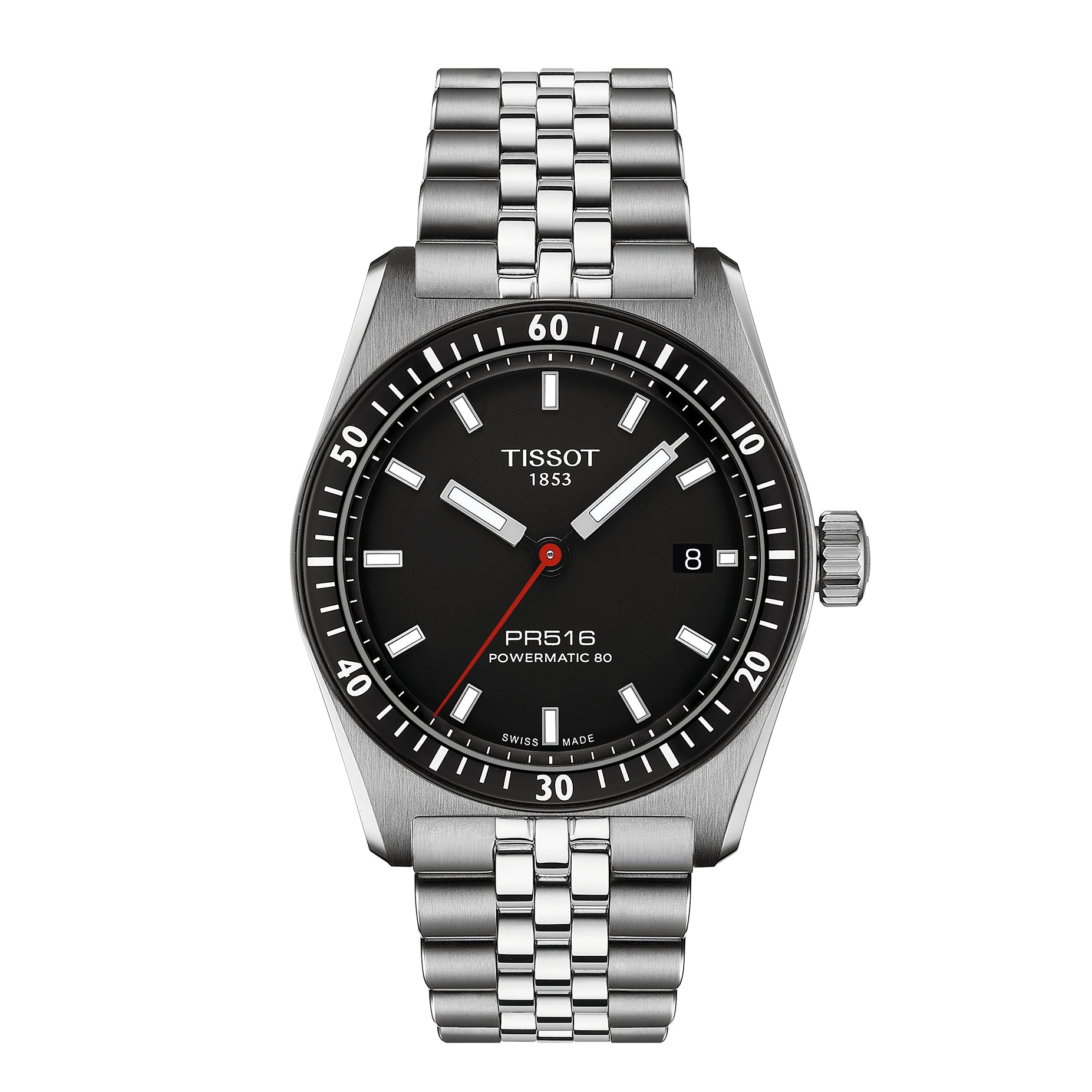 Gents Tissot PR516 Powermatic 80 38mm Steel Bracelet Black Dial