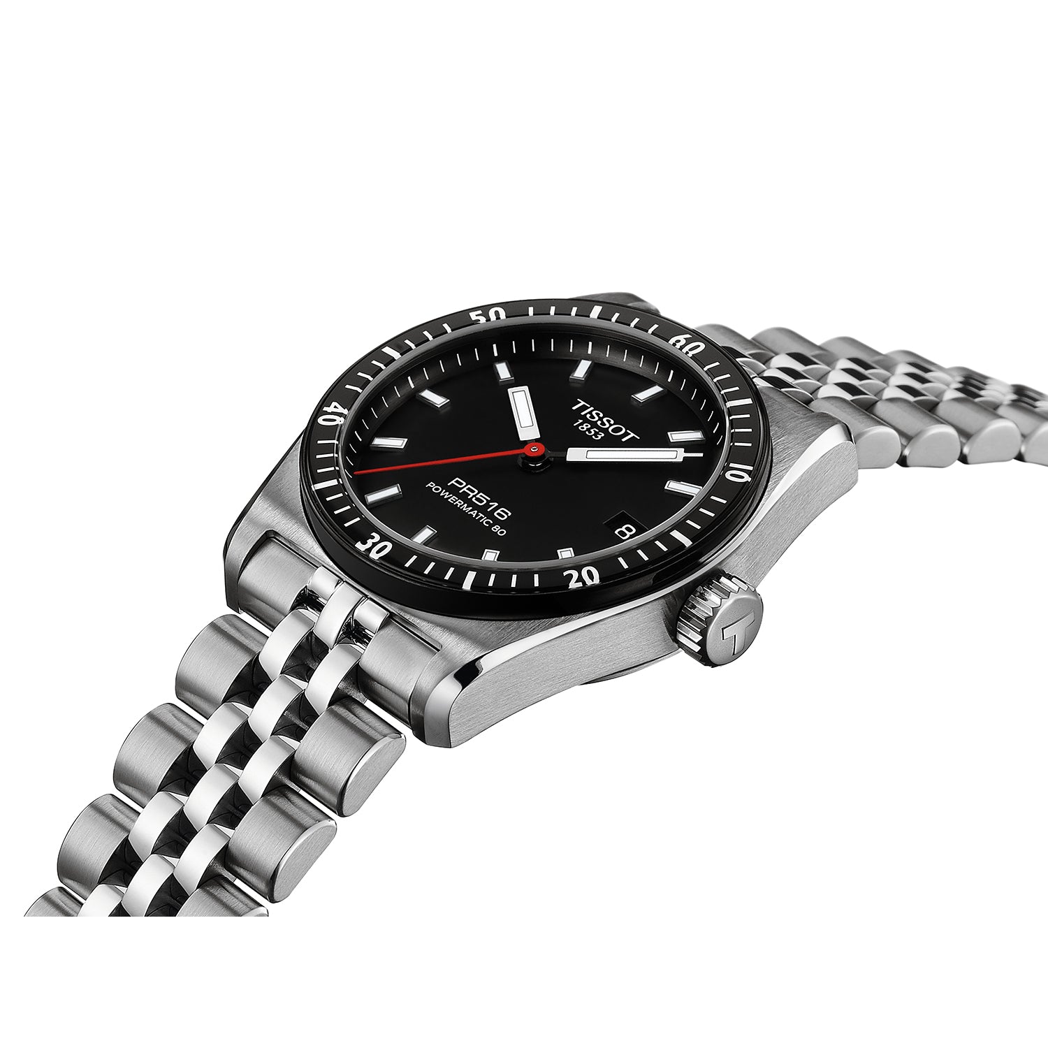 Gents Tissot PR516 Powermatic 80 38mm Steel Bracelet Black Dial