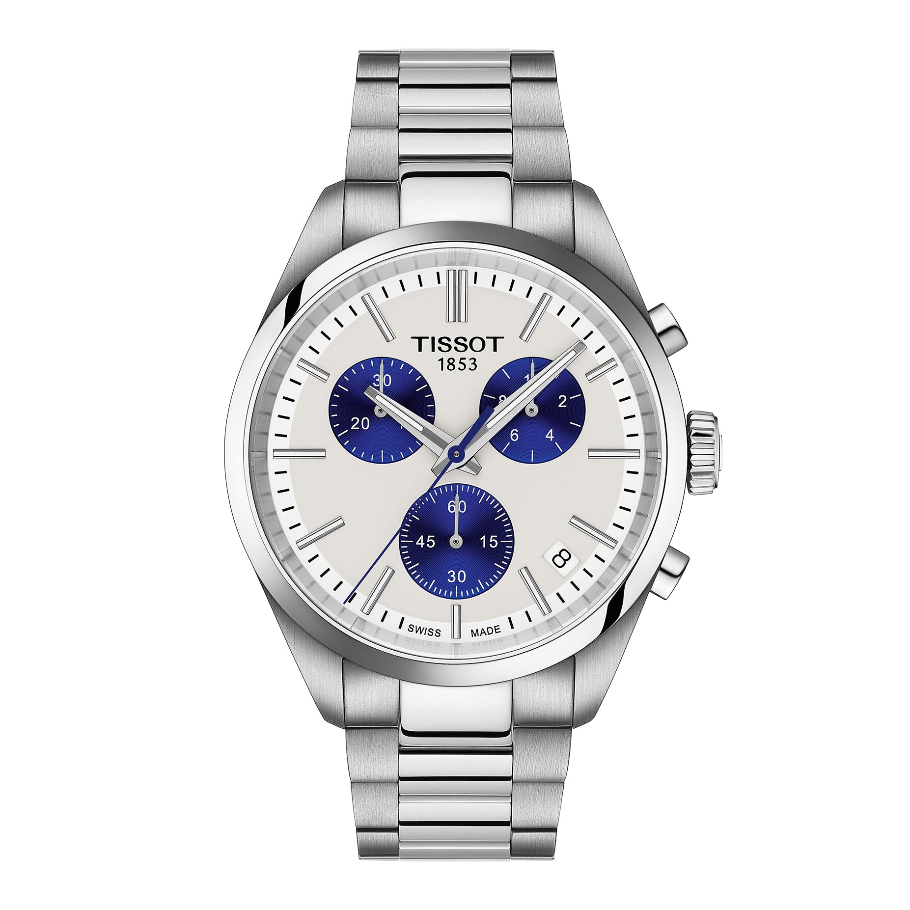 Gents Tissot PR 100 Chrono 40mm Steel White Dial Blue Subs