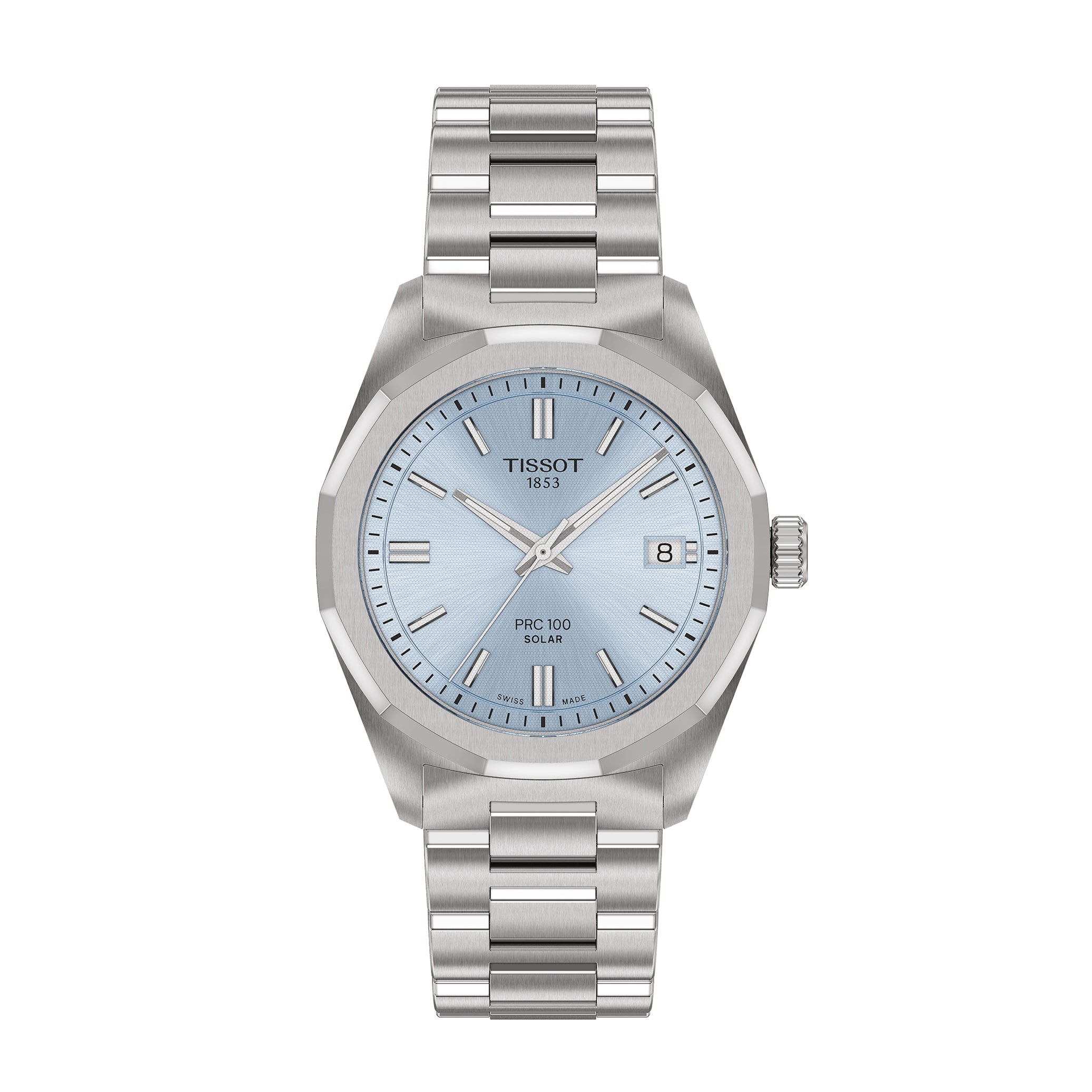 Unisex Tissot PRC 100 Solar 34mm Steel Bracelet Blue Dial