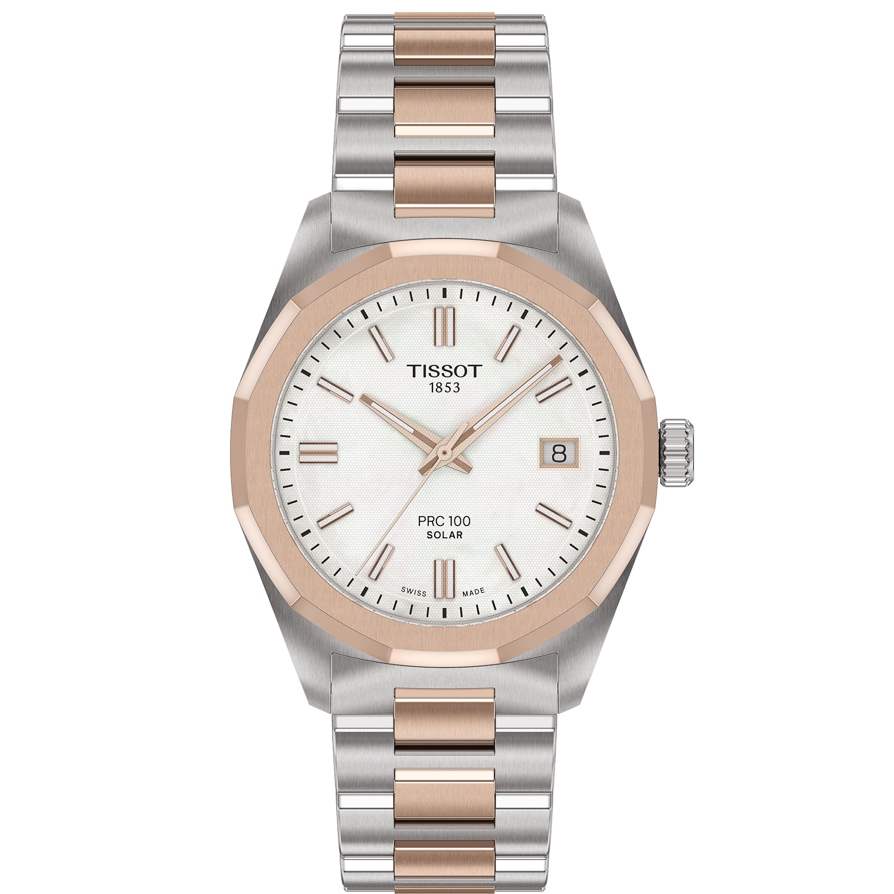 Unisex Tissot PRC 100 Solar 34mm Stl/RGP White Dial