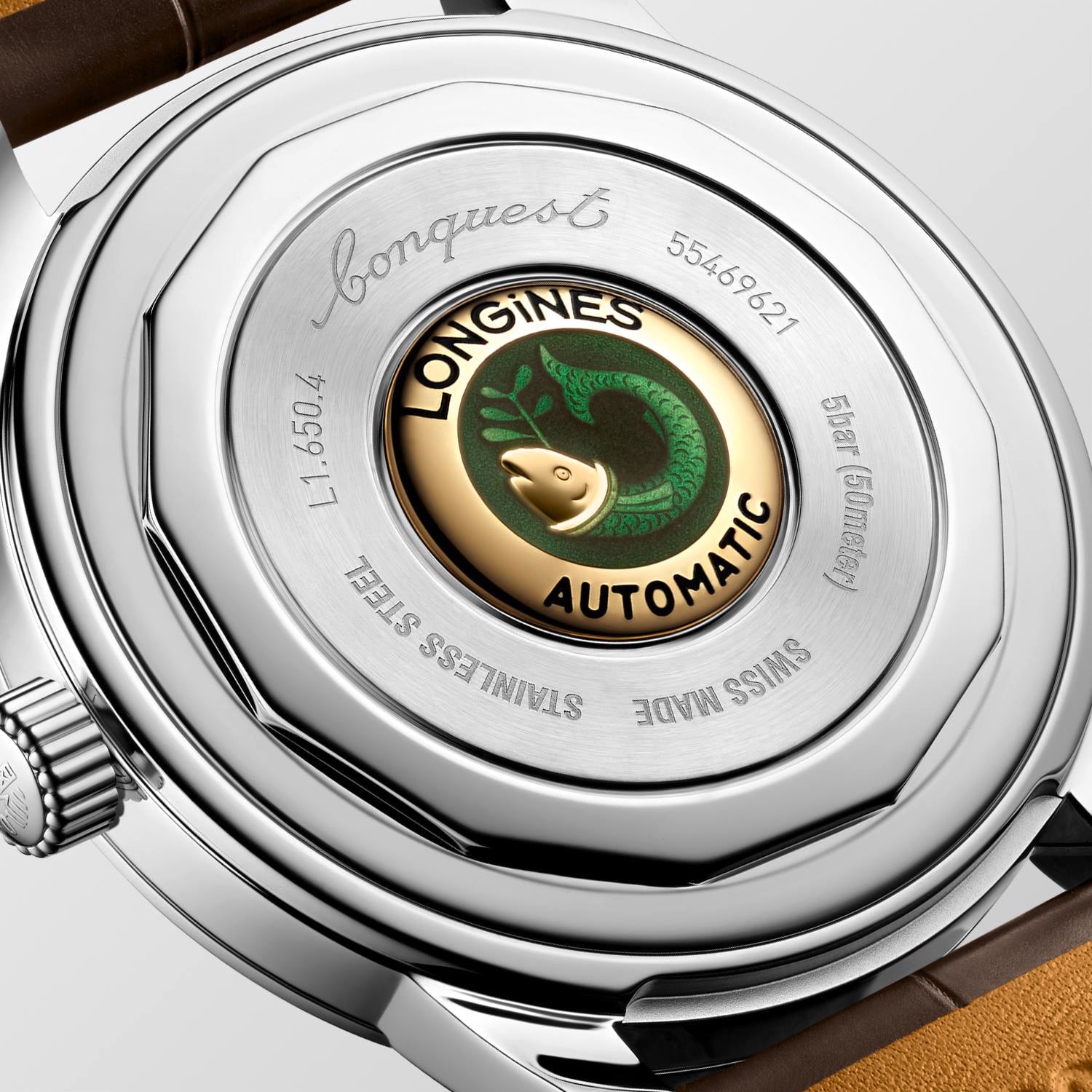 Gents Longines Conquest Auto 38mm Steel on Brown Strap Brown Dial