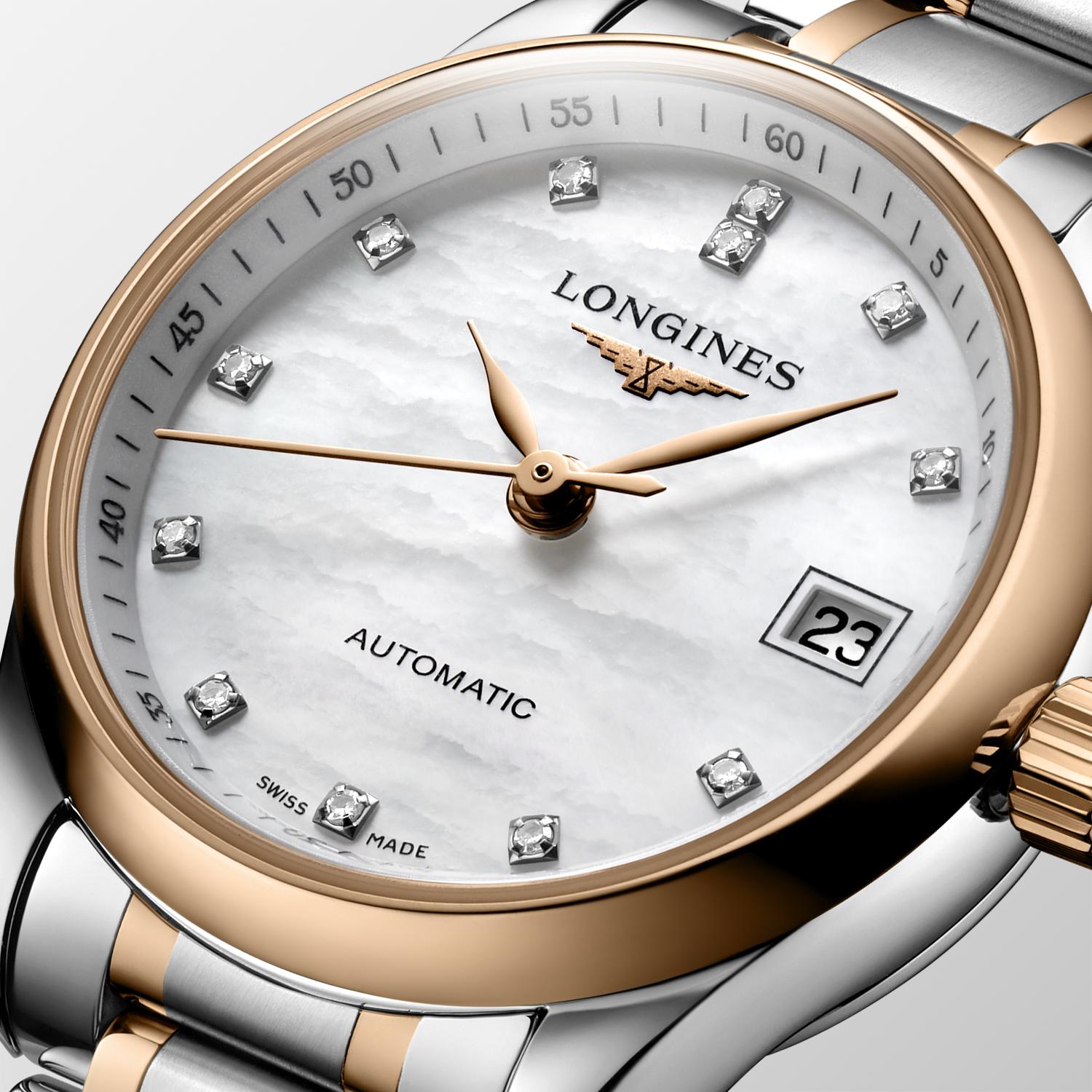 Ladies Longines Master Colleciton 25.5mm Auto Stl/RG PVD MOP Dia Dial
