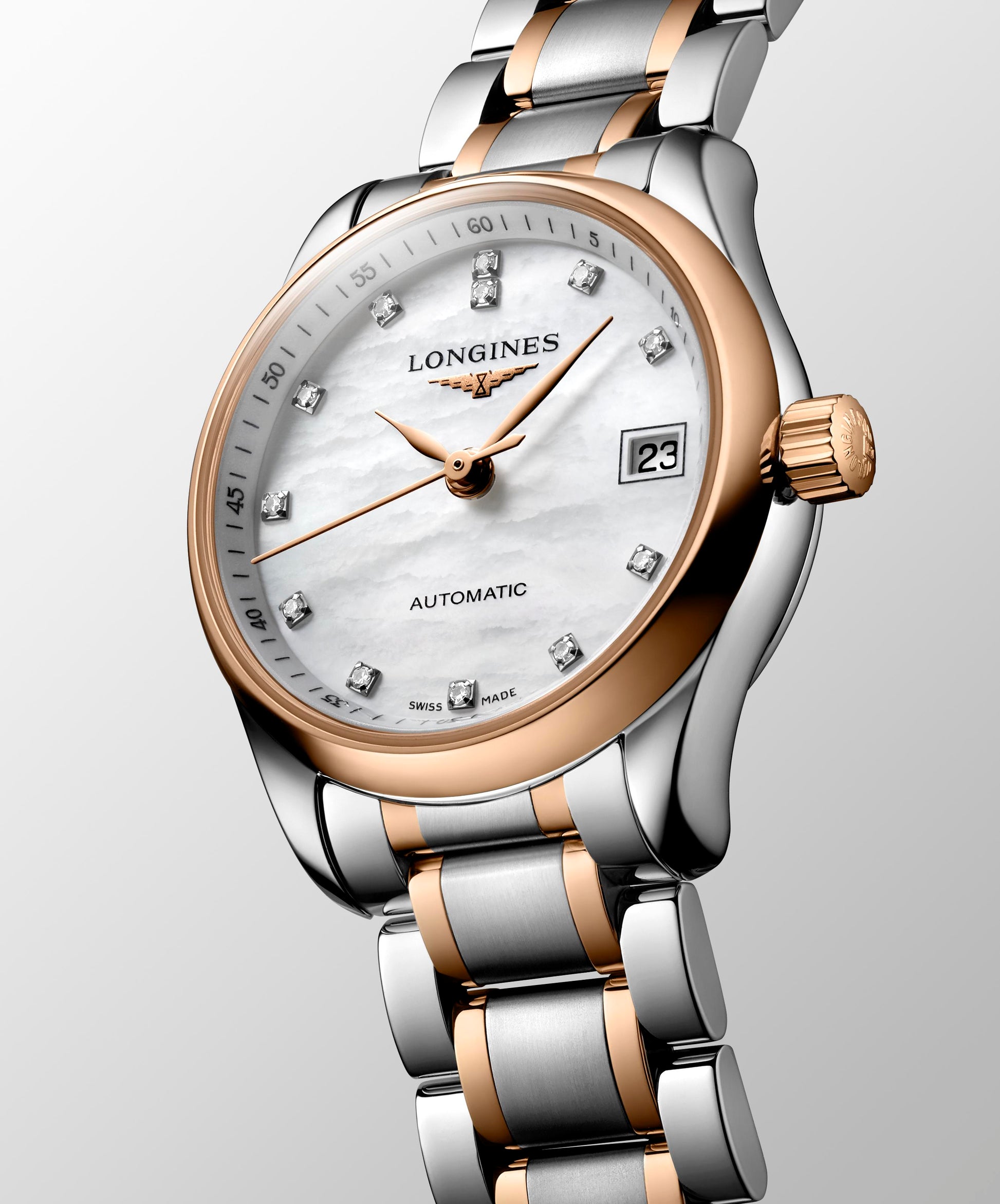Ladies Longines Master Colleciton 25.5mm Auto Stl/RG PVD MOP Dia Dial