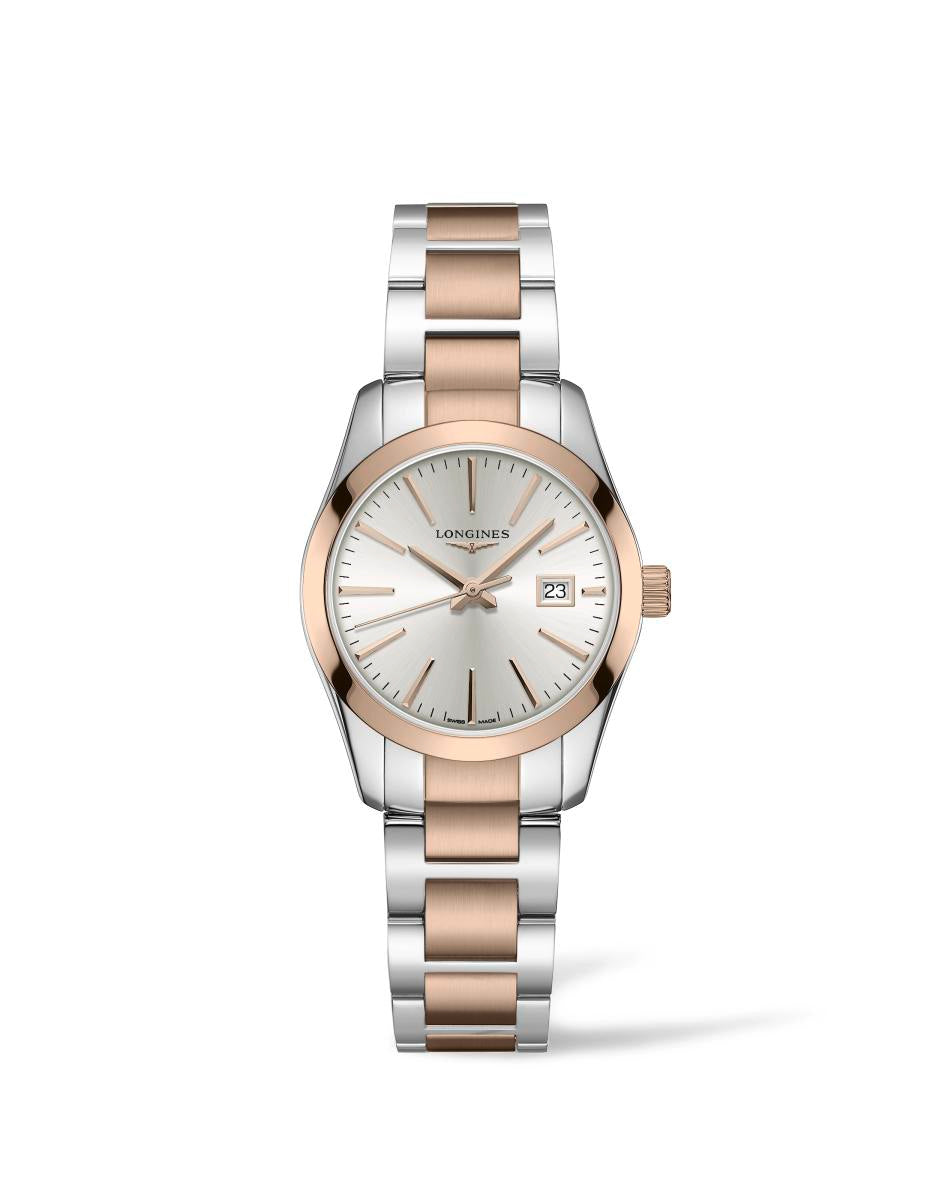 Ladies Longines 29.5mm Conquest  Steel & RG PVD Bracelet Silver Dial