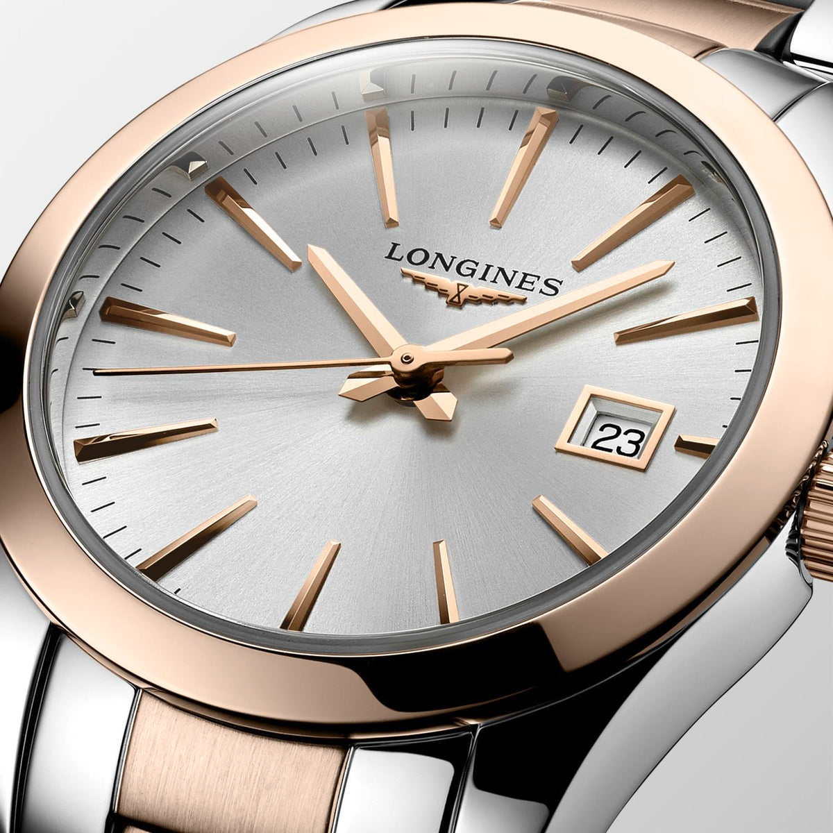 Ladies Longines 29.5mm Conquest  Steel & RG PVD Bracelet Silver Dial