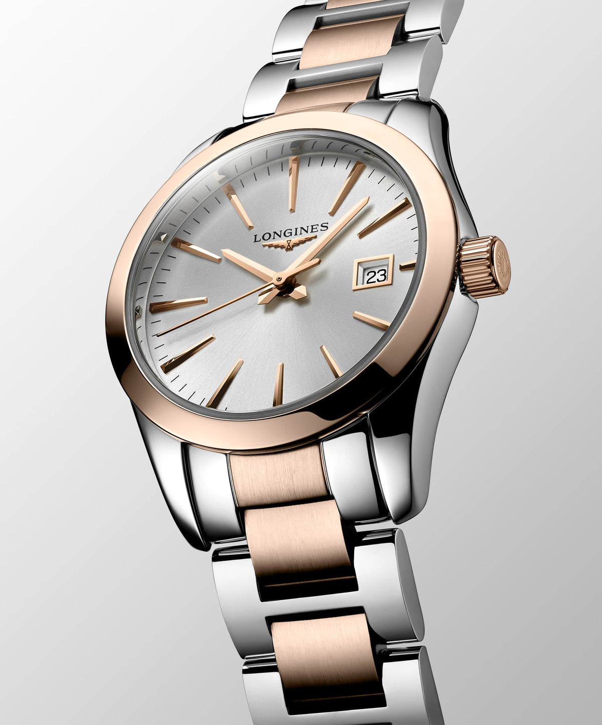 Ladies Longines 29.5mm Conquest  Steel & RG PVD Bracelet Silver Dial