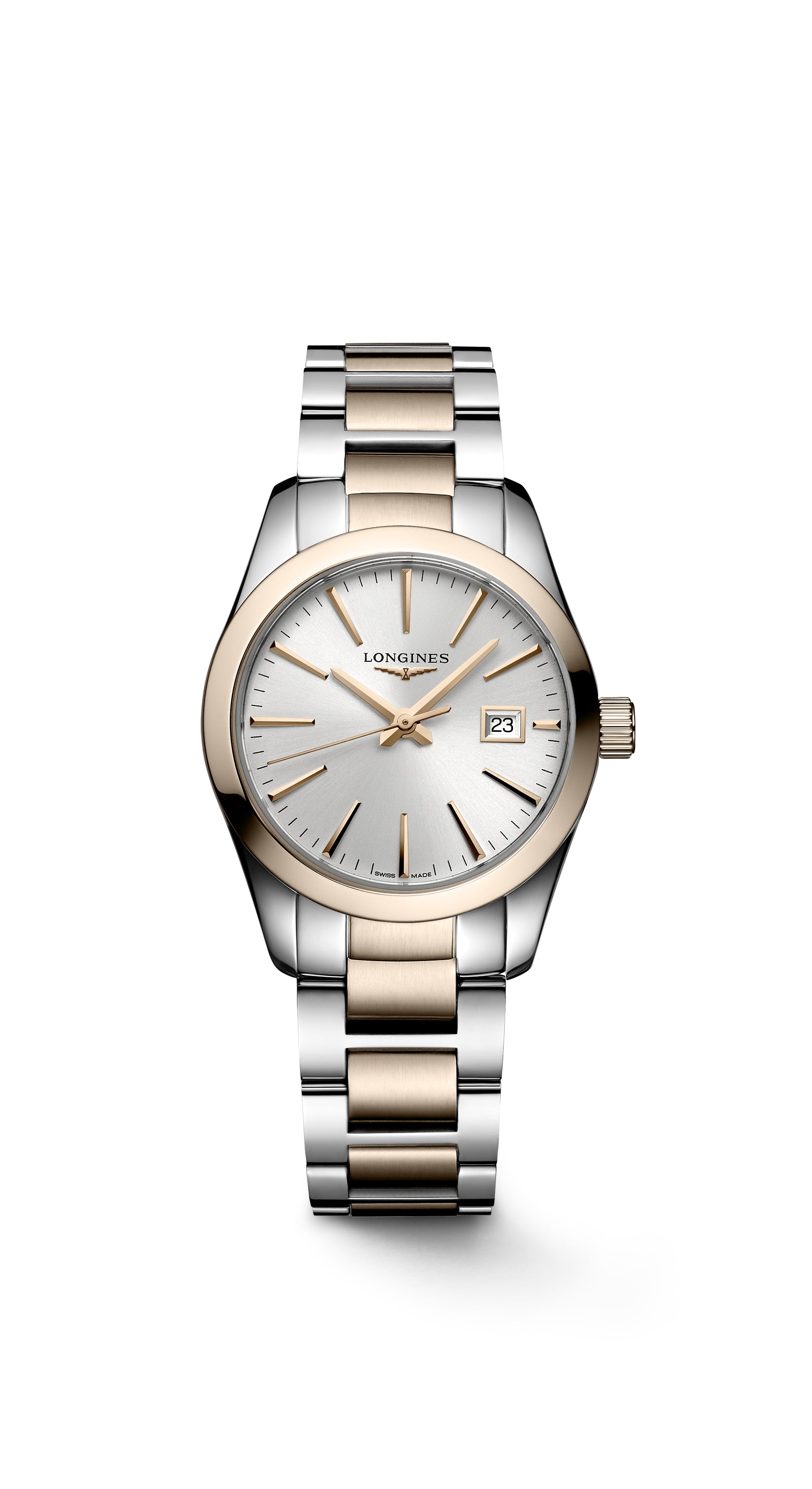 Ladies Longines 29.5mm Conquest  Steel & RG PVD Bracelet Silver Dial