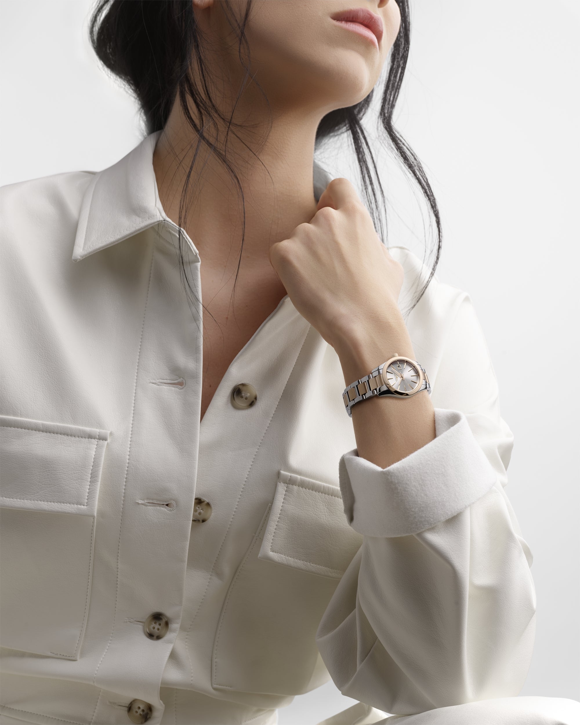 Ladies Longines 29.5mm Conquest  Steel & RG PVD Bracelet Silver Dial