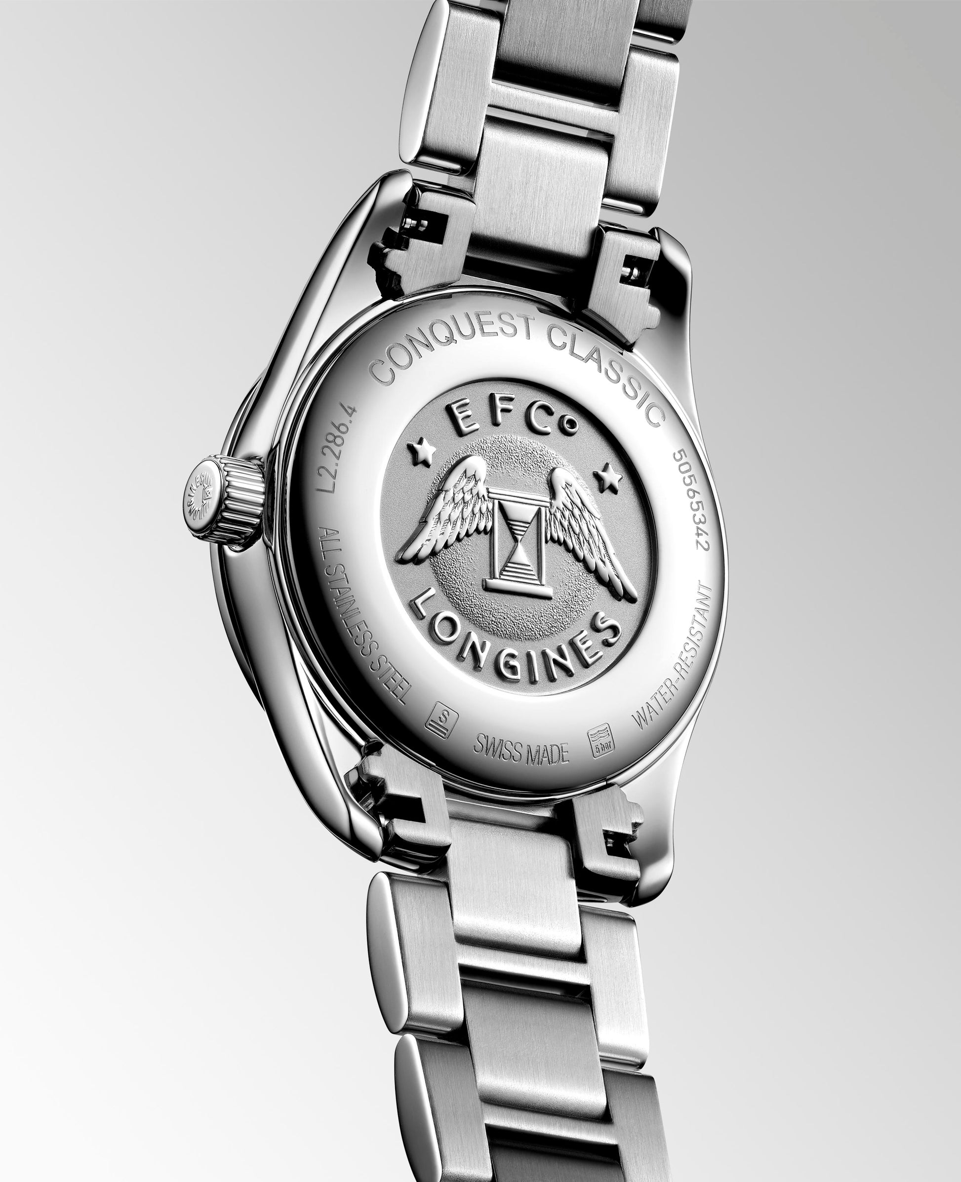 Ladies Longines Conquest Classic 29.5mm Steel Bracelet White Mother of Pearl Diamond Dial Date 50m