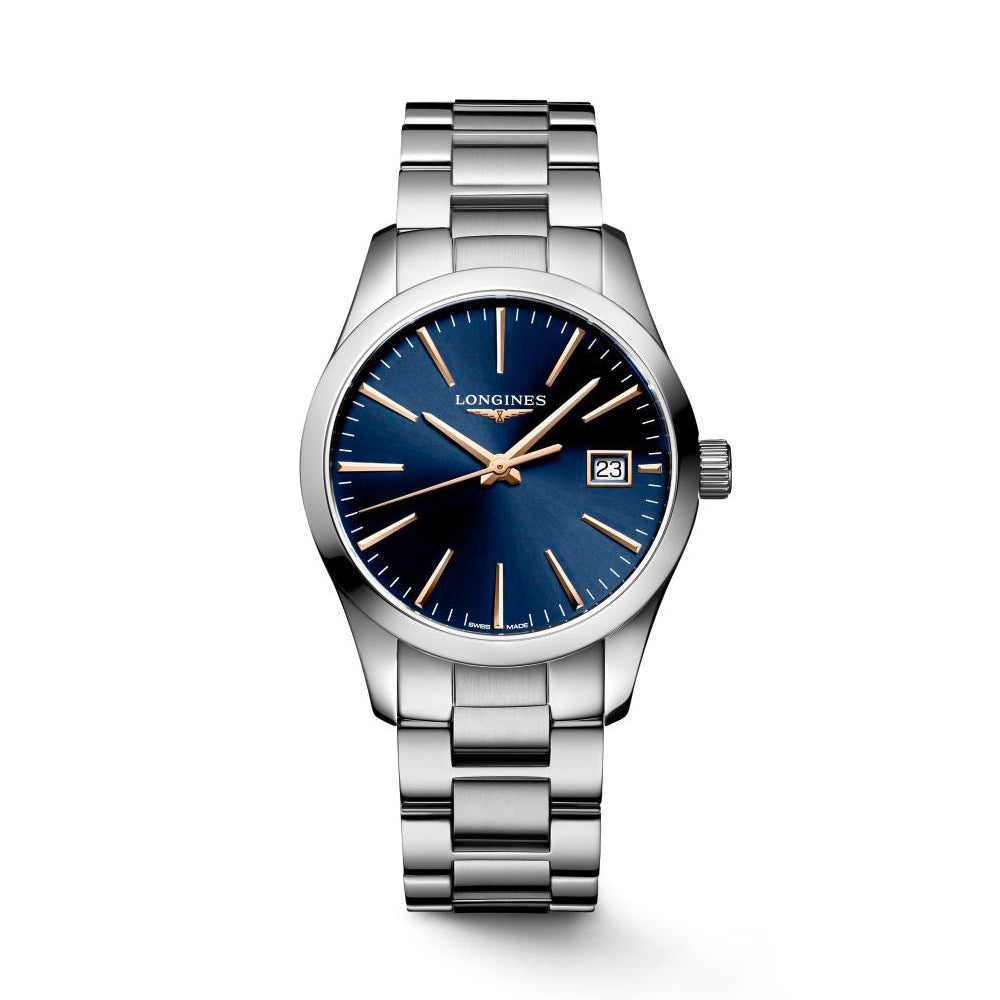 Ladies Longines Conquest Classic Steel Bracelet Blue Index Dial 34mm