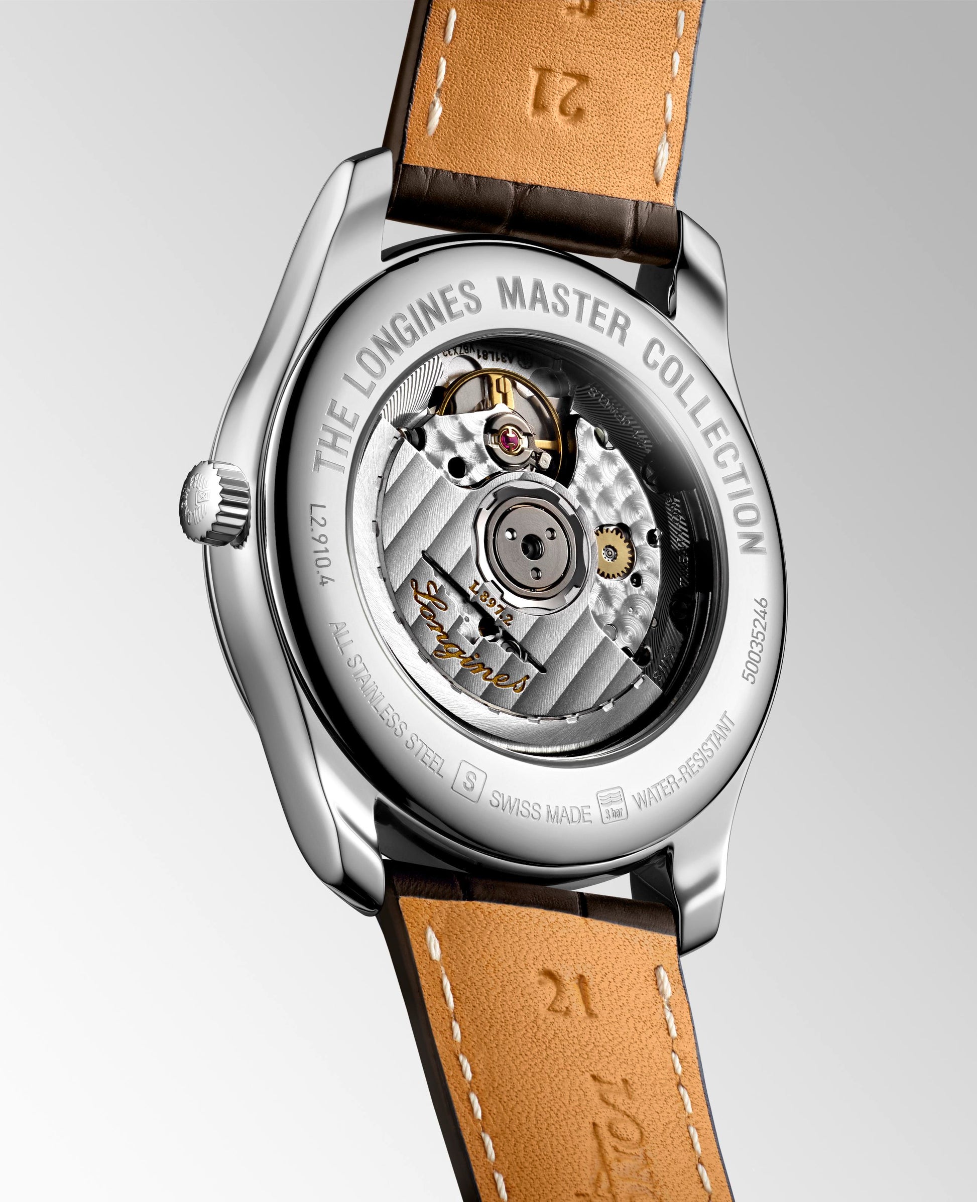 Gents Longines Master Collection Automatic Annual Calendar Silver Barlycorn Dial Steel 40mm Case Brown Strap